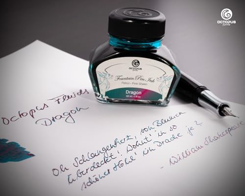 Octopus Fluids Dragon Sheen Ink, Füllhaltertinte im Tintenglas, Sheen-Tinte, Petrol, 30 ml