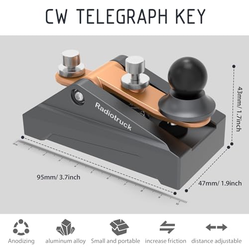 Image of CW Telegraphy Key Auto Morse - Radio HAM Send Telegram Key Lambic Single Paddle Transmission Morse Code Key with Aluminum Alloy Body Base