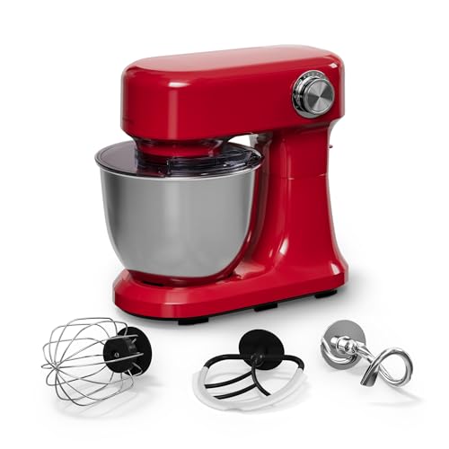 Klarstein Bella Evo Robot de Cocina 1500W – 5L Acero Inoxidable, 12 Velocidades, Función Pulso, Gancho & Batidor, Robot Cocina Multifunción, Protector Salpicaduras, Rojo