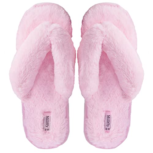 Millffy girls fluffy flip flop slippers indoor outdoor for summer ladies bedroom slippers (Women US 9-10, Pink)