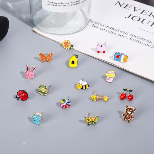 Image of NEWITIN 100 Pairs Colorful Cute Earrings for Girls Sensitive Ears Hypoallergenic Girl Stud Earrings Set Stainless Steel Cartoon Stud for Girls and Women