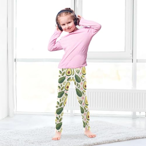 Wusikd Avocado Girls' Leggings Toddler Doodles Leaves Flowers Kids Yoga Pants Dance Active Tights 4T4