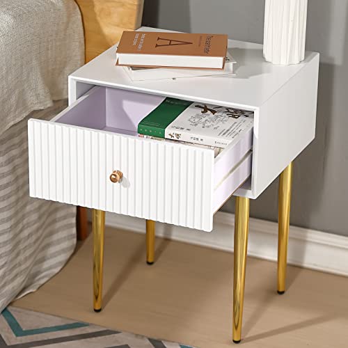 Nokoer Modern Nightstand With Drawer，Mid Century Bedside Table For Bedroom,Living Room White #TOP2
