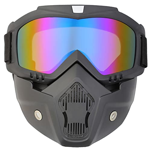 Crossbody Motorcycle Goggles With Removable Face Mask,Detachable Fog-Proof Warm Goggles Mouth Filter Adjustable Non-Slip Strap Vintage Bullet Fight Motocross Eyewear For Men Women #TOP17
