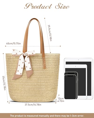 Image of Beach Bags for Women - Straw Bag with Zipper, Soft Woven beach bag, Casual Straw Shoulder Bag for Daily Use