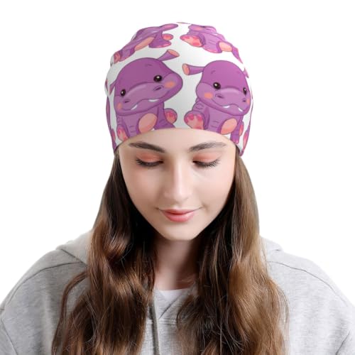 Uusnwaa Bonnet unisexe imprimé hippopotame violet dessin animé toutes – vue 7