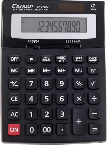 Image of 12-Digit Desktop Calculator with 120 Steps Check & Correct, Large Display & Big Keys, Battery Powered Basic Business Office Adding Machine for Home, School & Professionals, Black