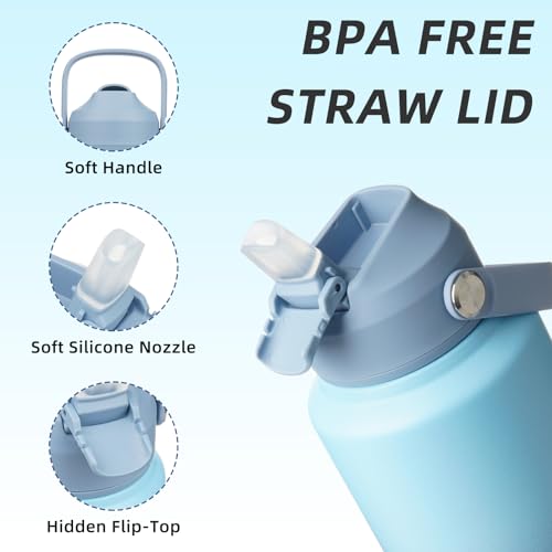 Image of BJPKPK Water Bottle with Straw Lid, 32oz Vacuum Insulated Water Bottles, Metal Stainless Steel Thermo for Sports, Travel, BPA Free Leak Proof Thermo, Cups, Flasks, Tumblers,Sky