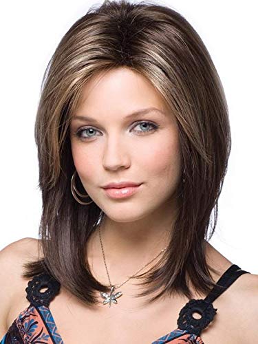 Jackson Wig Color Dark Chocolate - Noriko Wigs 9" Layered Mid-Length Tease Ends Synthetic Open Weft Avg Cap Bundle W/Comb, Maxwigs Hairloss Booklet #TOP4