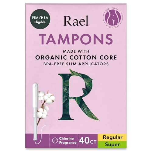 Rael Tampons, Slim Applicator with Organic Cotton Core, Multipack, Regular and Super Absorbency, BPA-Free, Leak Locker Technology, Unscented, Chlorine-Free (40 Count, Bundle)