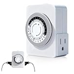24-Hour Indoor Mechanical Outlet Timer, MDCMLKS Plug-in Timer Outlet with 2 Grounded Outlets, Daily ON/Off Cycle, 30-Minute Intervals, for Seasonal Lighting, Holiday Decorations, Lamps, Grow Light