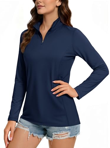 Tacvasen Women'S Quarter Zip Pullover Golf Shirts Long Sleeve Sun Shirts Uv Protection Navy Blue Shirt, S