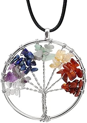 AONAT 7 Chakra Crystals Tree of Life Crystal Chakra Pendant Necklace Natural Gemstone Wire Wrapped Pendant Necklaces Jewelry for Women Men Mother Day Birthday Christmas Gift
