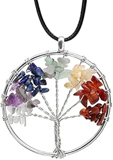 AONAT 7 Chakra Crystals Tree of Life Crystal Chakra Pendant Necklace Natural Gemstone Wire Wrapped Pendant Necklaces Jewelry for Women Men Mother Day Birthday Christmas Gift