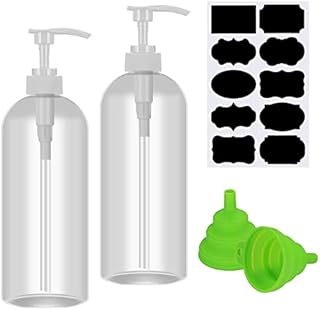 upain 2pcs Pump Bottle Dispenser 1000ml Push Down Shampoo and Conditioner Bottles Refillable Empty Pump Bottles Dispensers Plastic Pump Bottle with Funnel and Label for Lotion Liquid Handwash Shower