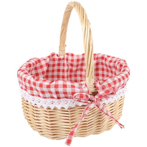 DEARMAMY Petit Panier en Osier Panier en Osier Naturel tressé avec poignée et Doublure à œufs de Pique de Pâques Convient pour Les décorations de de Pique- de Pâques