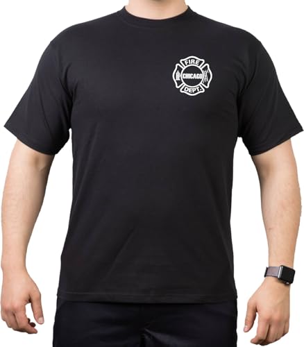 Chicago FIRE Dept., Logo blanc sur la poitrine, T-shirt noir, Noir , S