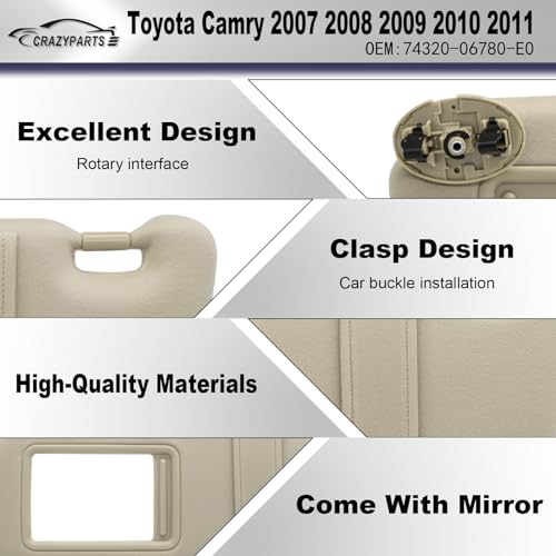 image for CRAZYPARTS Driver Left Side Sun Visor Without Light Compatible with To