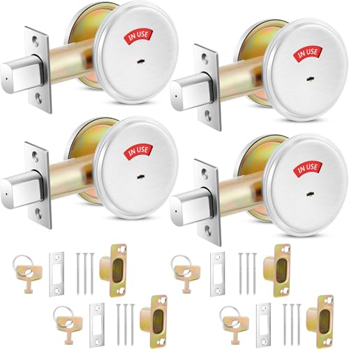 Tandefio 4 cerrojos de seguridad ocupados vacantes con indicador de ocupación de acero inoxidable 304 para baño, grosor de puerta de 1 3/8 a 2 pulgadas, cromo satinado (plata)