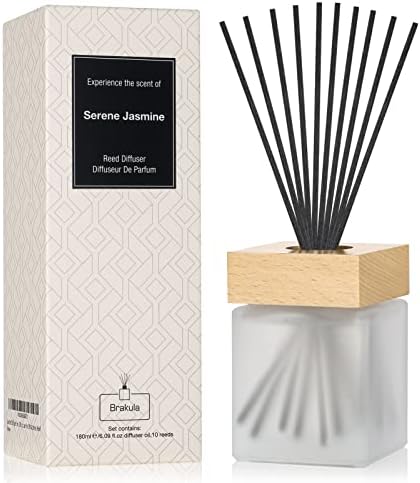 Brakula Fragrances Reed Diffuser, Jasmine Scented Reed Diffuser Set with 10 Oil Diffuser Sticks, 6.1 oz /180ml