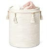 Mkono Macrame Decorative Cotton Rope Basket Boho Cute Woven Tassel Tall Basket Closet Storage Bins Organizer for NurseryBaby Toys Potted Plants CoverLiving RoomBedroom Home Decor 157x 196