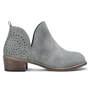 Vepose Women’s Ankle Boots Low Heels Chunky Cutout Booties+Perforated Western Shoes