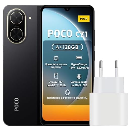 XIAOMI Poco C71 Smartphone 4+128GB 6,88 Zoll Android 15 IPS LCD 120Hz Schwarz 600 Nits Unisoc T7250 Prozessor mit Ladegerät ohne NFC