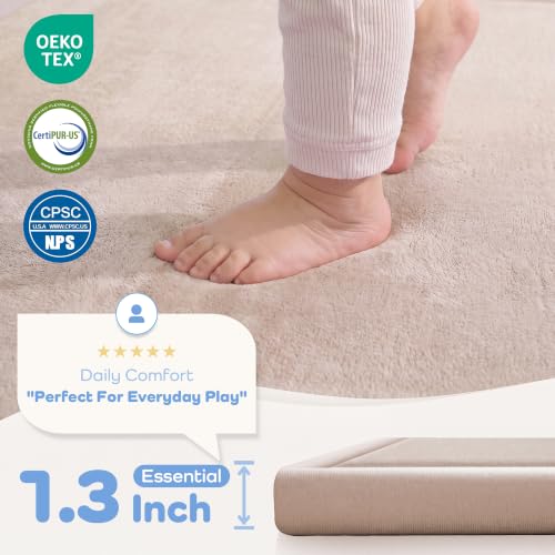 Image of 1.3 inch Thick Baby Play Mat for Floor,28x72 Bedside Rugs, Non-Slip, Beige