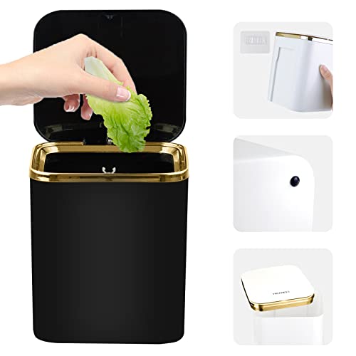 Senbaler Klein Tisch Mülleimer mit Deckel 2.8L,Mini Tischabfalleimer für Esszimmer,Bäd,Büros,Schlafzimmer,ABS,Leichter Luxus (Schwarz)