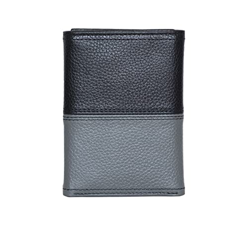 Nautica Men's Pebble Trifold Leather Wallet With 6 Slots, Rfid Protection, And Id Window, Black/Grey #TOP3