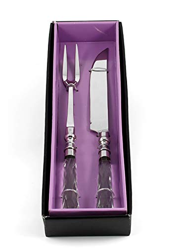 Carving 2 Pc Set – Knife 14″ Long – Two Tined Fork 13″ Long – Crystal Handle – Beautiful Gift Box – by Barski – Made in Europe