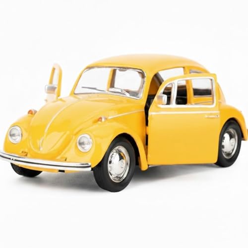Image of Vintage Die-Cast Metal Toy Car with Openable Doors & Pull Back Action, 1:36 Scale Classic Model Vehicle, Durable Metal Body, Kids Toy Gift for Boys & Girls 3+ Years (Pack of 1) (Yellow)