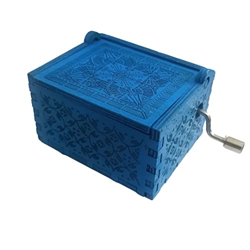 Image of Zesta Wooden Hand Cranked Collectable Engraved Music Box (Cant Help Falling in Love Blue)