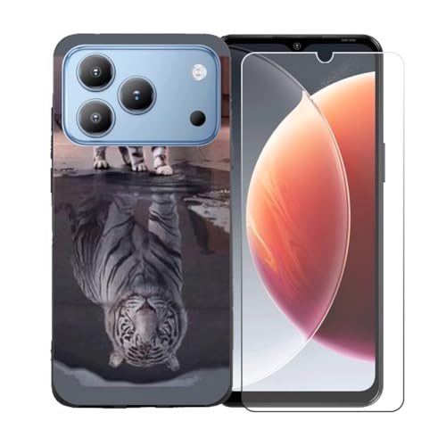 LCEHTOGYE �K�p Blackview Wave 7C +�����K���X�X�N���[���v���e�N�^�[�p�P�[�X�A�K�p Blackview Wave 7C (6,56")�ƌ݊����̂���u���b�N�\�t�gTPU�V���R���Q���P�[�X�ی�J�o�[ BST8