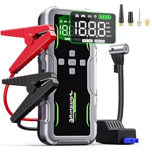 Avviatore Emergenza per Auto con Compressore 160PSI, 7000A Booster Avviamento Auto/Moto (Fino a Tutti i Benzina e 10L Diesel), 12V Starter Batteria con Torcia
