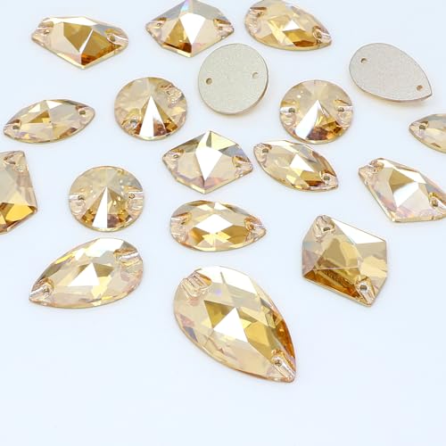 JINJIAO Rhinestones for Crafting,Gloden Glass Flatback Rhinestones 9MM-28MM 60PCS Mix Shape Crystals Gems for Crafts DIY Sew On Rhinestone for Dress Jewelry Shoes Design Art by JINJIAO - Image 4
