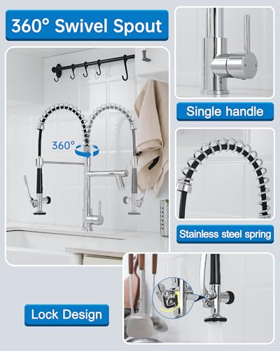 Image of Fapully Chrome Kitchen Sink Faucet, Commercial Pluma De Fregadero De Cocina
