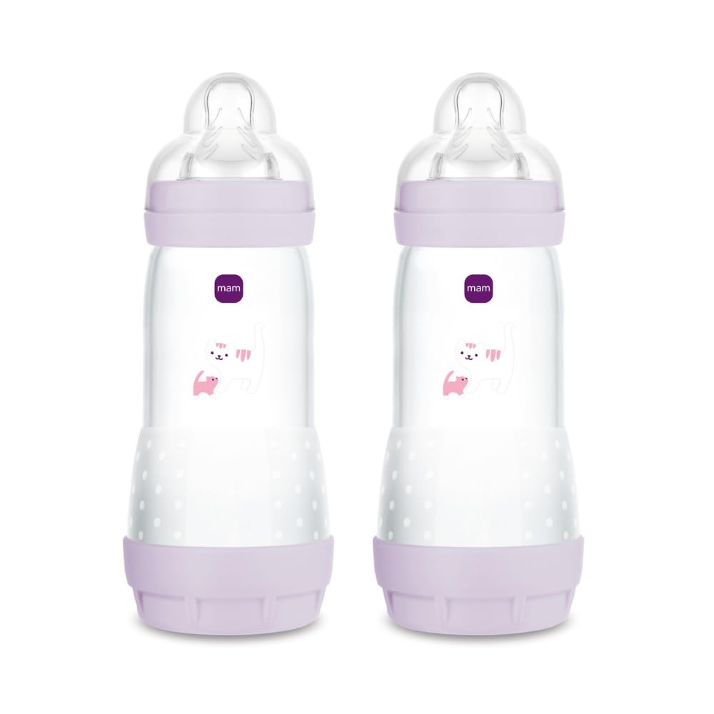 MAM Easy Start Babyflasche 320 ml (2er-Set), Set mit 2 Anti-Kolik-Flaschen zum Stillen, reduziert Luftblasen und das Risiko von Koliken, Babyzubehör ab 4 Monaten mit Sauger Größe 3, Rosa