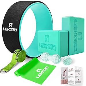 Yoga Wheel Set 9 in 1, Yoga Starter Kit for Beginner, Back Roller for Pain Relief & Deep Tissue Massage, Stretching, Improving Backbends, Size 13”