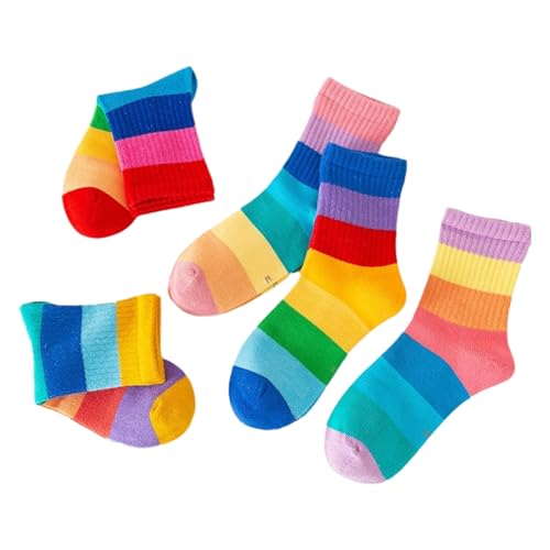 Toddler Girl Mid Cald Socks Seamless Breathable Rainbow Sports Socks 2-12 Years 5 Pairs