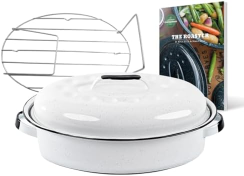 Cocotte Roaster Graniteware Grand Format (8L) - Acier émaillé, Couvercle à Bulles, Léger (1,9 Kg), Livre De Recettes Inclus, Pour Cuissons Dorées Et Moelleuses