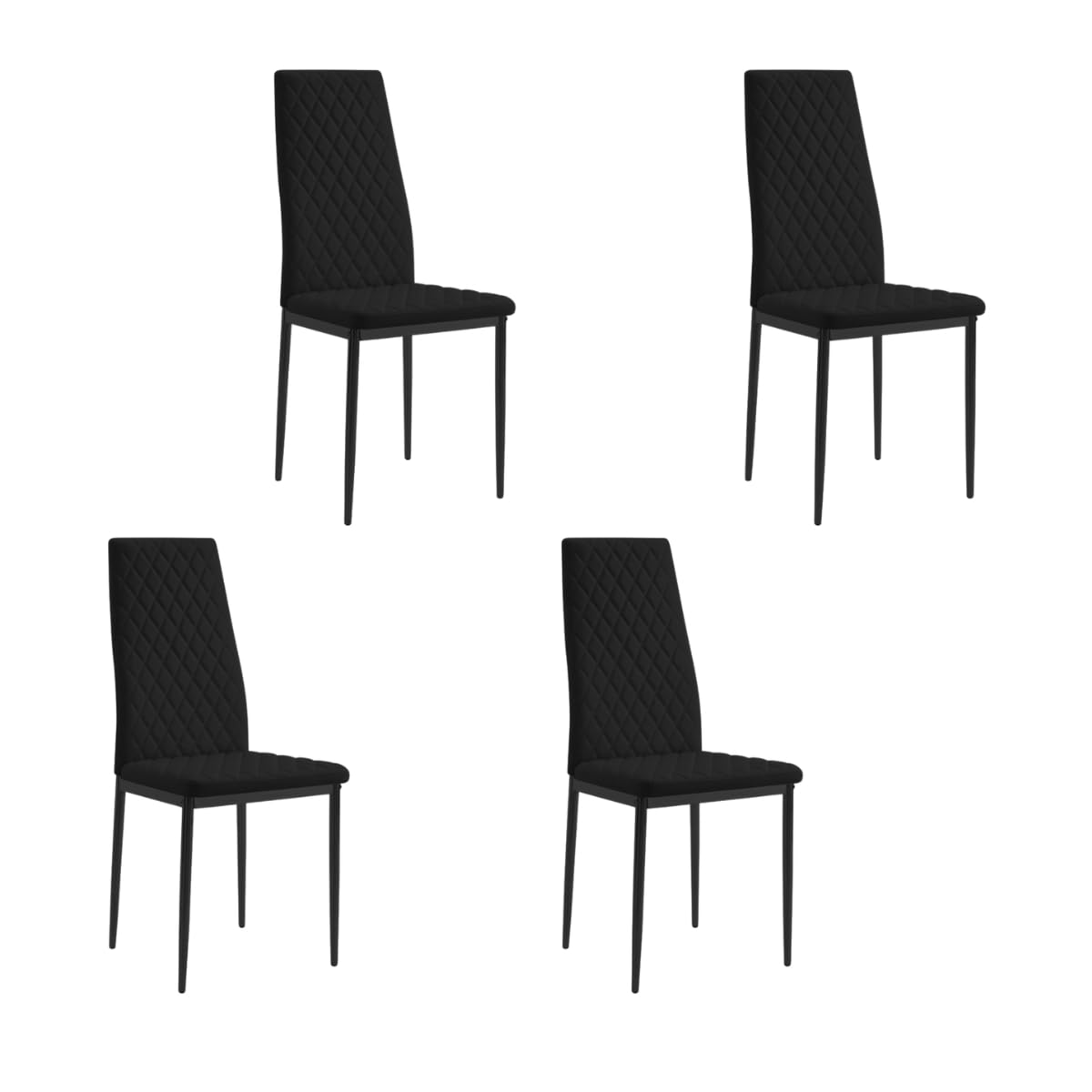 Home Detail Sierra Set of 4 Dining Chairs, Black Faux Leather, Black Legs