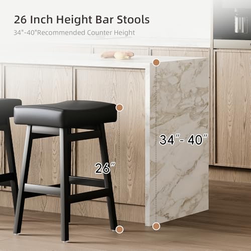 Butacos de Barra de 26 Pulgadas, Juego de 4 Unidades, Sin Espaldar, Asiento Acolchado en Cuero Sintético PU, para Isla de Cocina y Encimera, Color Negro miniatura 5