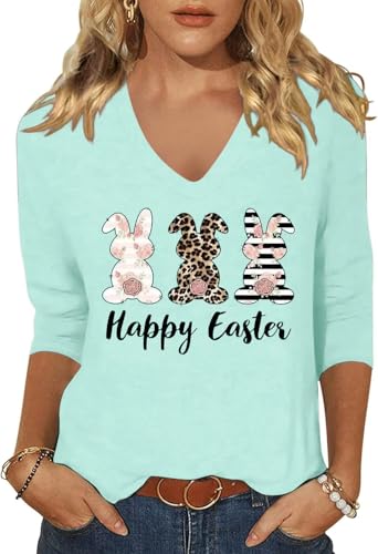 Image of Womens 3 /4 Sleeve V Neck Valentine T Shirts Love Heart Printed Graphic Tee Tops