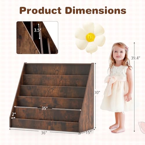 Image of HONEY JOY Kids Bookshelf, 5-Tier Wooden Toddler Bookcase, Children Book Rack & Magazine Display Shelf, Toy Storage Organizer, Book Shelf for Kids Rooms, Playroom, Nursery, Classroom (Rustic Brown)