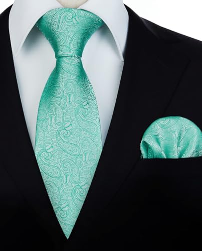 Image of HISDERN Extra Long Ties for Men Classic Floral Tie and Pocket Square Elegant Silk Necktie Handkerchief Set Wedding Party