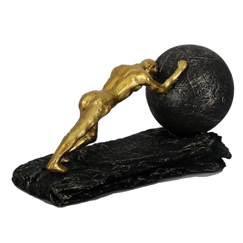 Wisifayardin Sisyphus-Skulptur mit Bronze-Akzent, schwere Kugel, Kriegsfigur, modernes Kunstharz-Dekor für Büro oder Wohnzimmer, Sportlerfigur, Ornament und Skulpturen Dekoration
