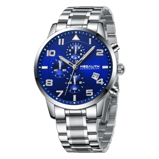 MEGALITH Relojes Hombre Analogico Militar: Cronógrafo Acero Inoxidable Calendario - Deportivo Reloj Hombre Plata Azul Regalo