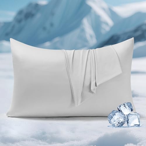 Elegear Silver Infused Cooling Pillow Cases for Hot Sleepers Clean Fabric Cooling Pillowcase Q-Max>0.5 Softer Than Silk Pillow Cases for Hair & Skin Zipper Pillowcase Cover Set of 2-Standard Gray