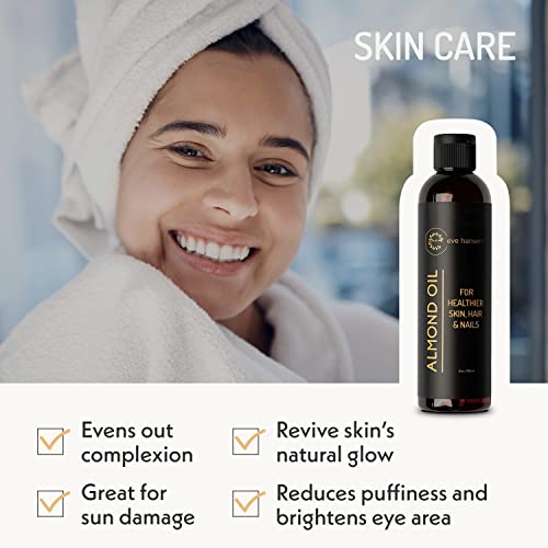 Eve Hansen Organic Sweet Almond Oil For Skin | (8 Oz) Hair Growth Oil, Body Oil For Dry Skin, Carrier Oil For Essential Oils | Massage Oil, Organic Face Moisturizer For Skin, Hair Oil And Nail Oil #TOP5